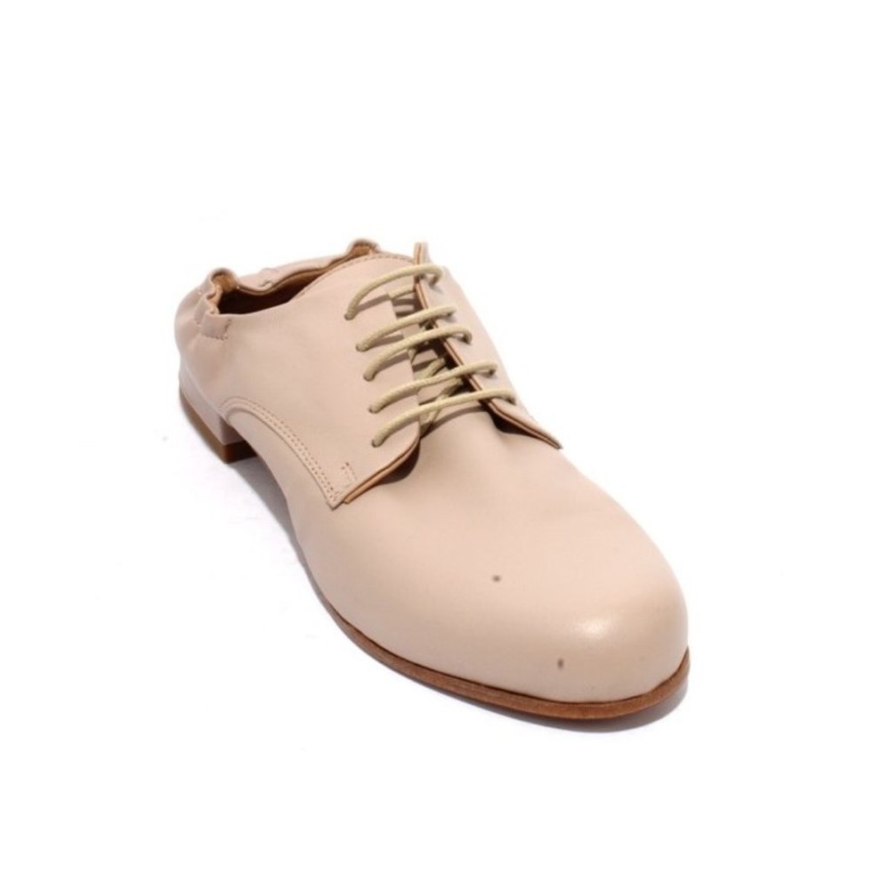 Mally 7196 Beige / Leather Soft Back Lace-Up Loafer Flats Shoes